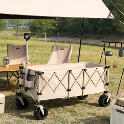 Carro plegable y extensible, con gran capacidad de almacenamiento, 136x54x60 cm, Beige