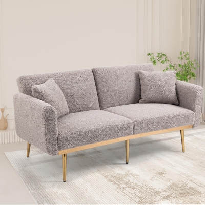 Modern 2-Seater Sofa with 3-Position Adjustable Backrest, 165L x 72.5W x 75H cm, Grey Teddy