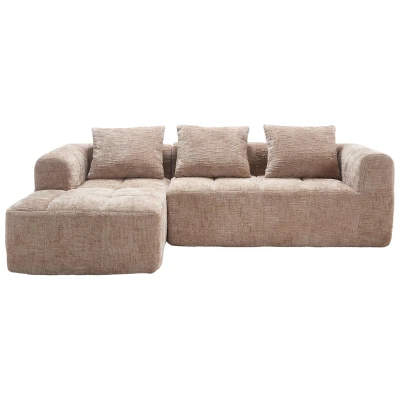 Oversized Modular L-Shaped Sofa with Deep-Seated Sleeper Design, 250L x 158W x 60H cm, Khaki