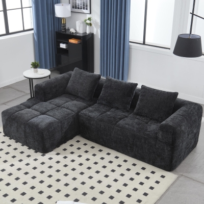 Oversized Modular L-Shaped Sofa with Deep-Seated Sleeper Design, 250L x 158W x 60H cm, Black