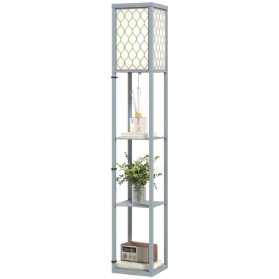 HOMCOM Lampadaire Salon 3 Niveaux avec Étagères Gris/Blanc