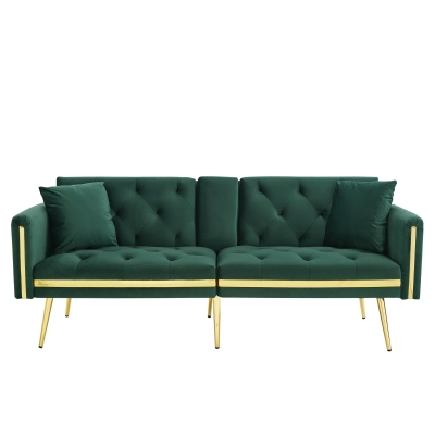 Two-Seater Convertible Sofa Bed with 3-Level Adjustable Backrest, 174L x 76W x 71.5H cm, Green