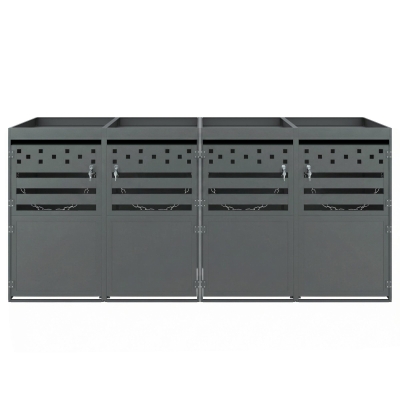 Anthracite Bin Storage Unit with Planter Roof and Rear Drainage, 264L x 80W x 125H cm, Grey
