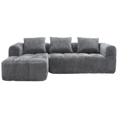 Oversized Modular L-Shaped Sofa with Deep-Seated Sleeper Design, 250L x 158W x 60H cm, Gray
