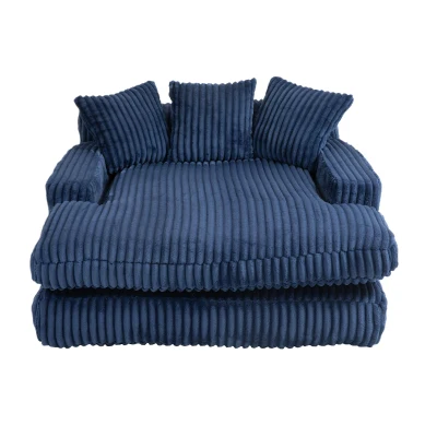 Modern Oversized Chaise Lounge Chair with Memory Foam Seat, 155L x 125W x 63H cm, Navy