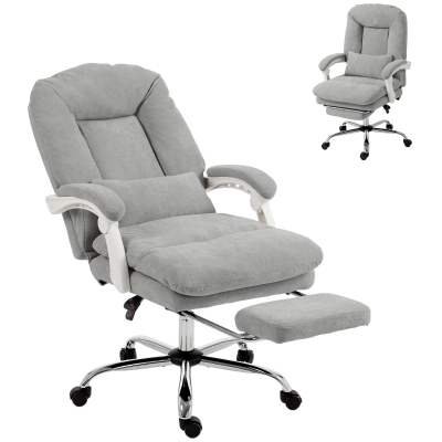 HOMCOM Chaise Bureau Ergonomique Velours Gris Clair Inclinable
