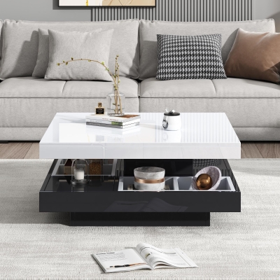 Contemporary Coffee Table with Large-Capacity Lower Shelf, 70L x 70W x 36H cm, Black