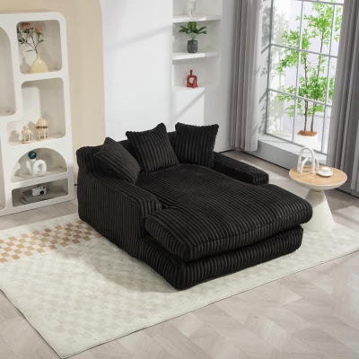 Modern Oversized Chaise Lounge Chair with Memory Foam Seat, 155L x 125W x 63H cm, Black