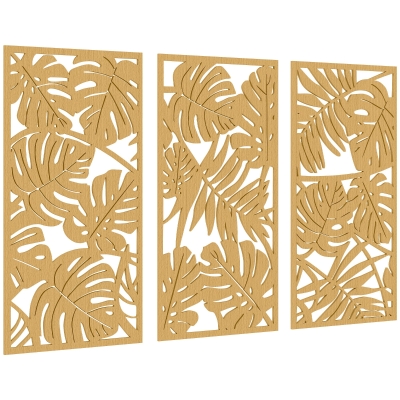 HOMCOM Décorations Murales 3D Bois 40x80cm Feuilles Tropicales
