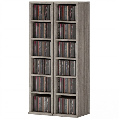 HOMCOM Lot 2 Étagères Rangement CD-DVD 12 Compartiments Gris