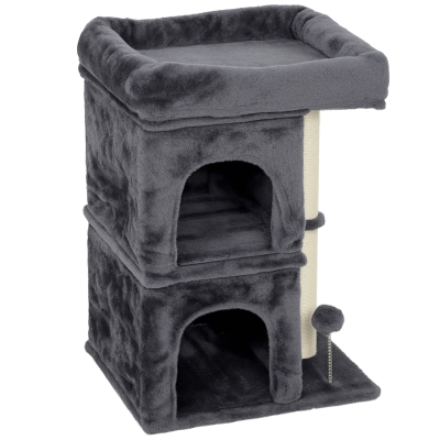 PawHut Arbre à Chat Gris Foncé avec Niches et Griffoirs Sisal