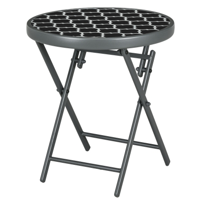 Outsunny Table basse pliante table d'appoint pliante plateau en verre trempé motifs noirs et blancs en métal Ø 45 x 50 cm noir