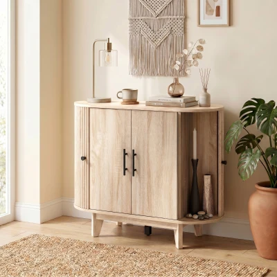 HOMCOM Buffet Ovale Chêne 4 Portes 90x40x76cm Salon Rangement