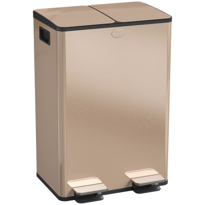 HOMCOM Poubelle 2 Compartiments 56L Acier Inox Or Cuisine