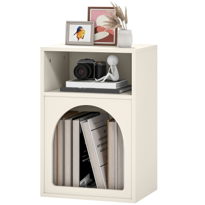 HOMCOM Table de Nuit Arquée 40x30x60cm Crème avec Compartiments