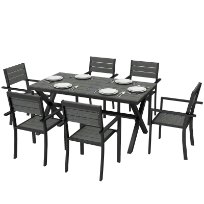 Outsunny Ensemble Salle à Manger Extérieur 7P, Aluminium Gris