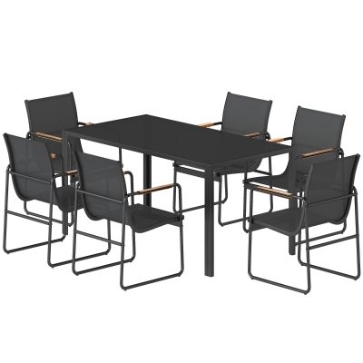 Outsunny Mobilier Jardin Table Verre 150x80cm + 6 Chaises Noires