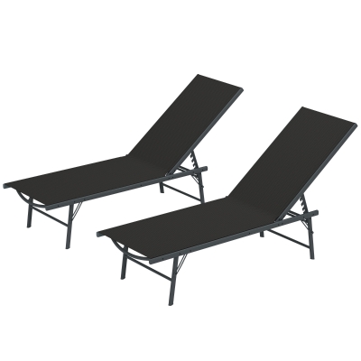 Outsunny Lot 2 Chaises Longues Pliantes Jardin Textilène Noir