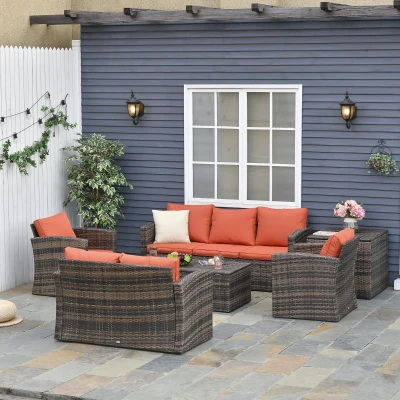 Rattan Garden Furniture Set 183W x 72D x 77H cm Orange