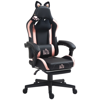 HOMCOM Chaise Gaming Inclinable Simili Cuir Rose Noir