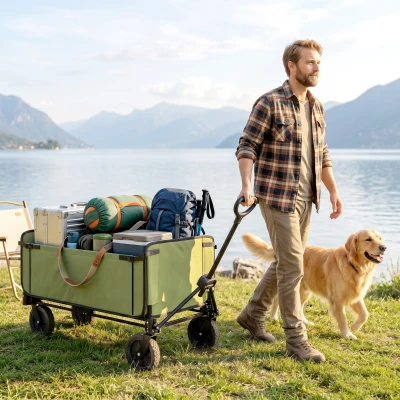 Outsunny Chariot Pliable 130L Sac Amovible Poignée Rotative Noir