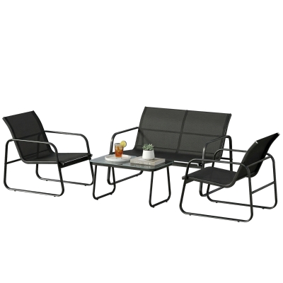 Outsunny Ensemble Jardin 4 Pièces Canapé 2 Places Gris Foncé