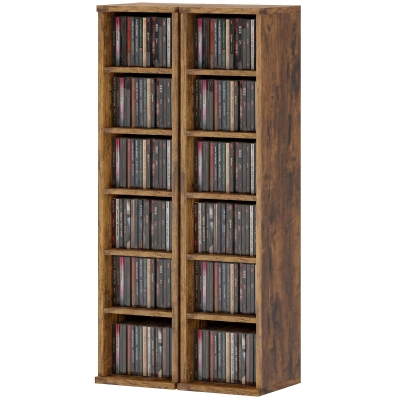 HOMCOM Set 2 Étagères CD/DVD 12 Compartiments Réglables Marron