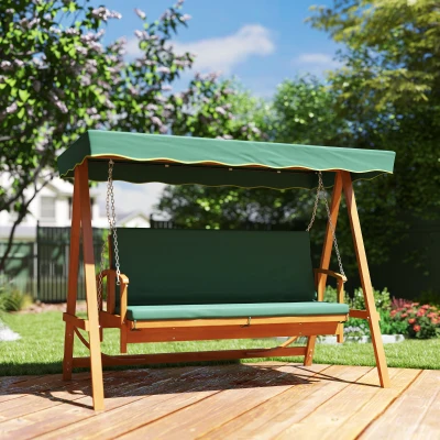 Outsunny 3-Seater Wooden Swing Chair Hammock Bed Dark Green