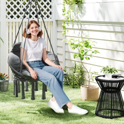 Outsunny Chaise Suspendue Hamac Gris Foncé avec Coussin Rembourré