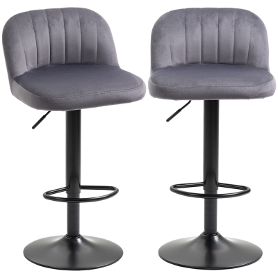 HOMCOM Tabourets Bar Pivotants Réglables avec Dossier Gris, Set de 2