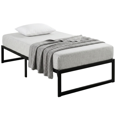HOMCOM Lit Simple 90x200cm Métal Noir avec Rangement Silencieux