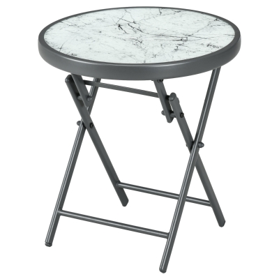 Outsunny Table Basse Pliante Ronde Ø45cm Verre Trempé Métal Blanc