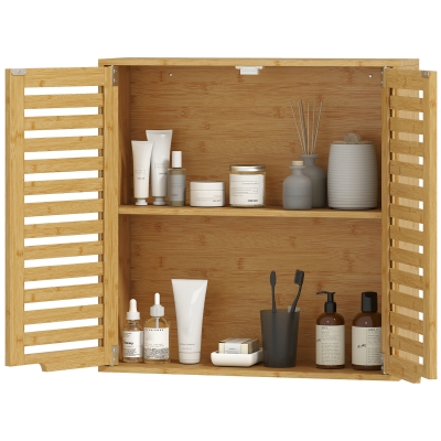 HOMCOM Armoire Murale Bambou 60x20x60cm Effet Bois Naturel