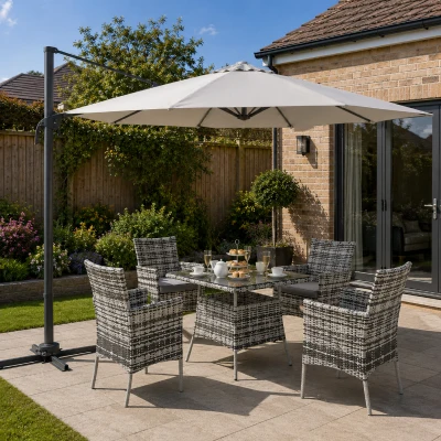 Outsunny LED Cantilever Parasol Garden Umbrella 3m Grey