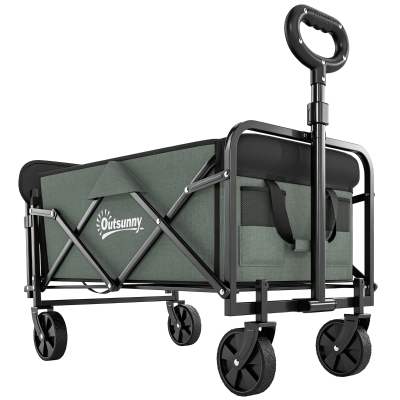 Outsunny Chariot Pliable avec Roulettes Vert 114x46x92 cm