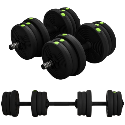SPORTNOW Set 2en1 Haltères/Barre 20kg Disques Réglables Noir