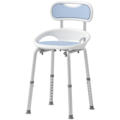 HOMCOM Chaise de Douche Dossier Hauteur Réglable Antidérapant Bleu