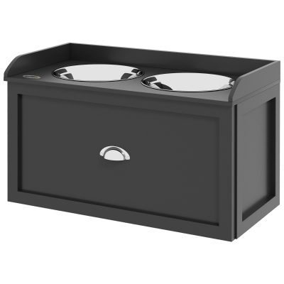 PawHut Bols Surélevés Chien Bois Noir avec Tiroir 60x30x36cm