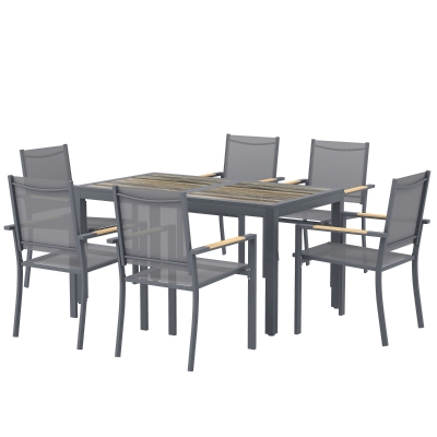Outsunny Ensemble Salle à Manger 6 Pers Table Chaises Extérieur Gris