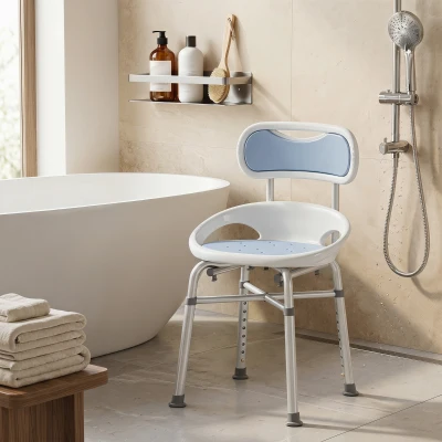 HOMCOM Chaise de Douche Dossier Hauteur Réglable Antidérapant Bleu