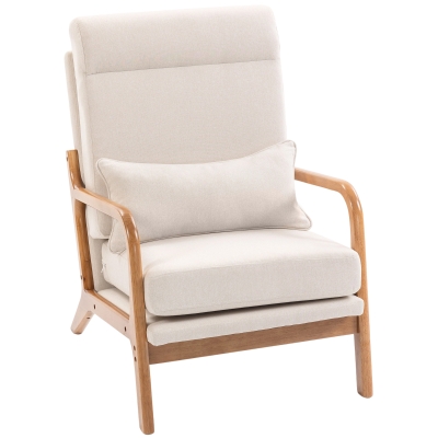 HOMCOM Fauteuil Salon Lin Crème Large Assise Haut Dossier 64x86x93cm