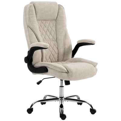 HOMCOM Fauteuil de bureau, chaise bureau ergonomique, hauteur réglable, accoudoirs relevables, 70 x 70 x 114-122 cm, beige