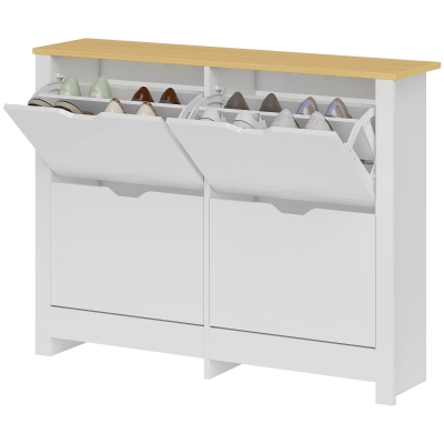 HOMCOM Armoire à Chaussures 4 Portes Blanc et Chêne