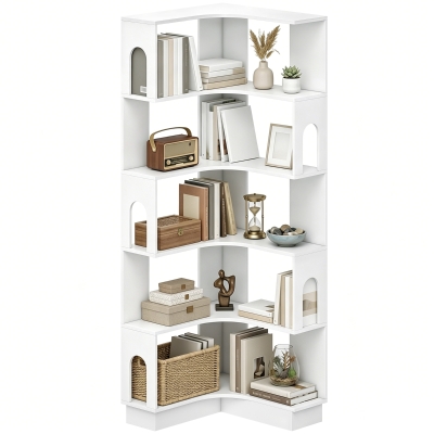 HOMCOM Bibliothèque d’angle 6 niveaux 60x60x165,5cm Blanc