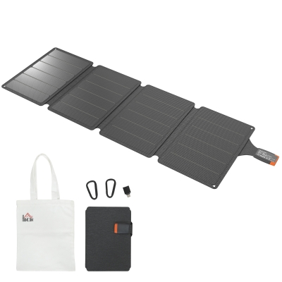 HOMCOM Chargeur Solaire 36W Portable Type-C USB-A IP67 Gris