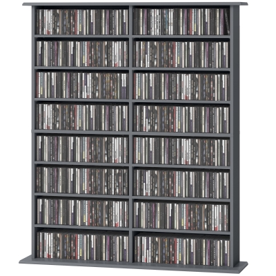HOMCOM Meuble CD/DVD 16 Compartiments 12 Étagères Gris