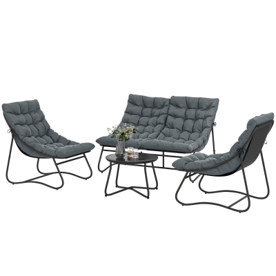 Outsunny Salon de Jardin 4pcs Acier Textilène Gris Coussins 8cm