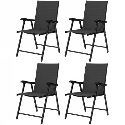 Outsunny Chaises de Jardin Pliantes Acier Noir Haut Dossier x4