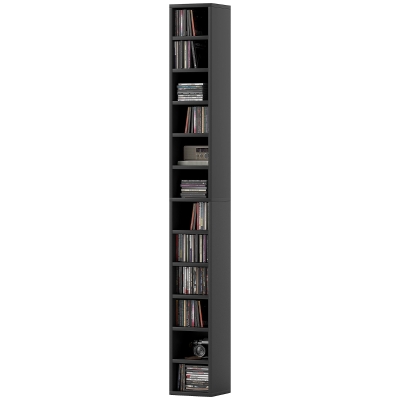 HOMCOM Rangement CD/DVD 12 Compartiments Noir 21x20x175cm