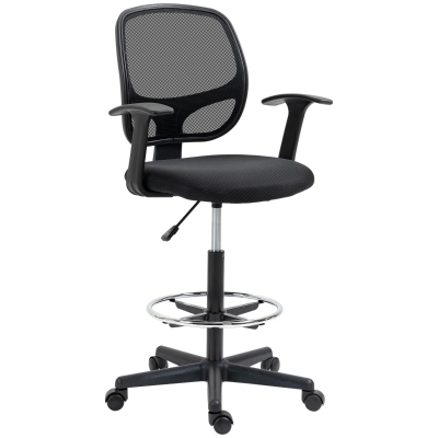 Vinsetto Chaise bureau ergonomique, chaise de dessin, repose-pieds, dossier en maille, hauteur réglable, 64x57x110-132cm, noir